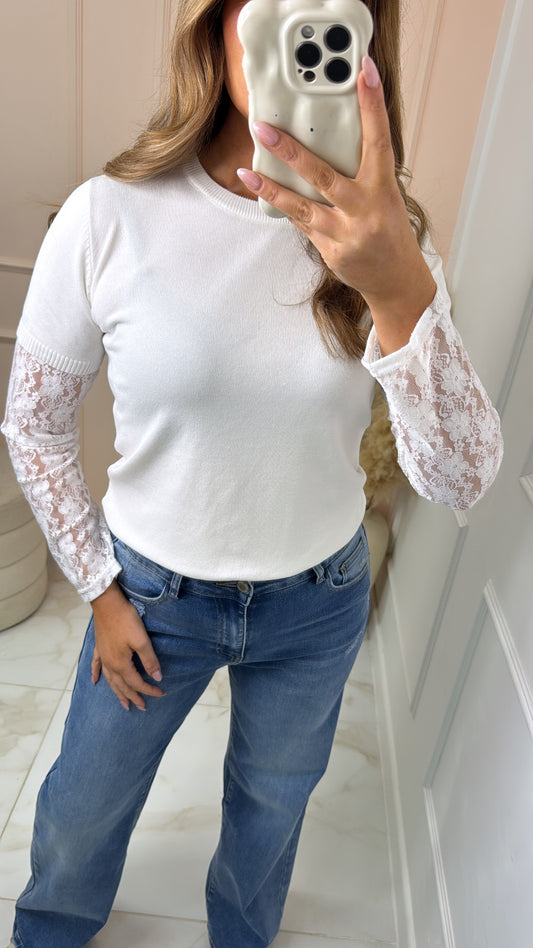 DARCY white lace fine knit top