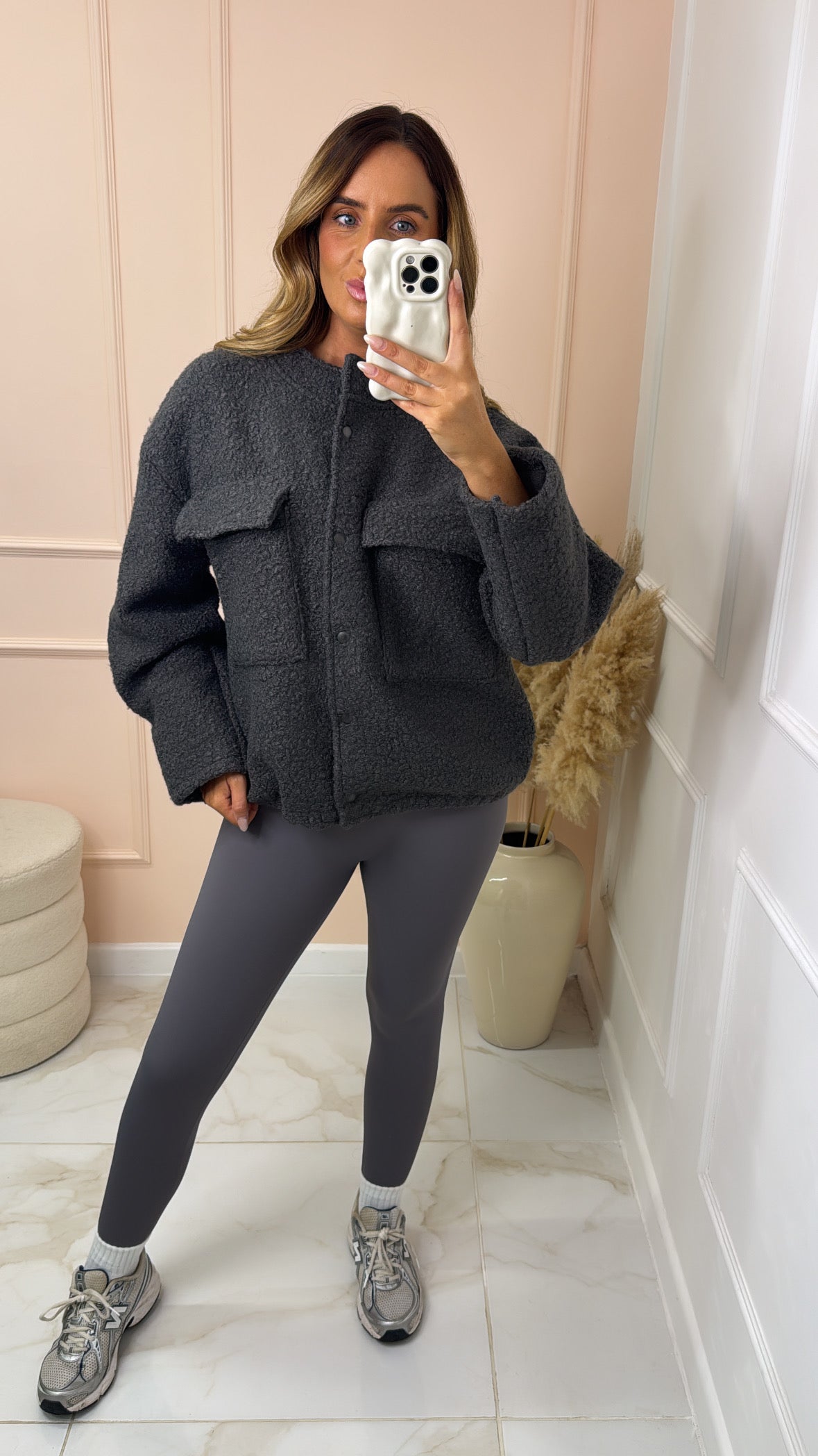 REMI charcoal woolen effect oversized bomber jacket