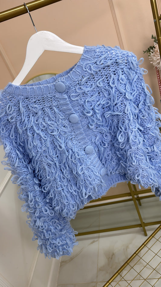 LULU blue loop knit shaggy cardigan