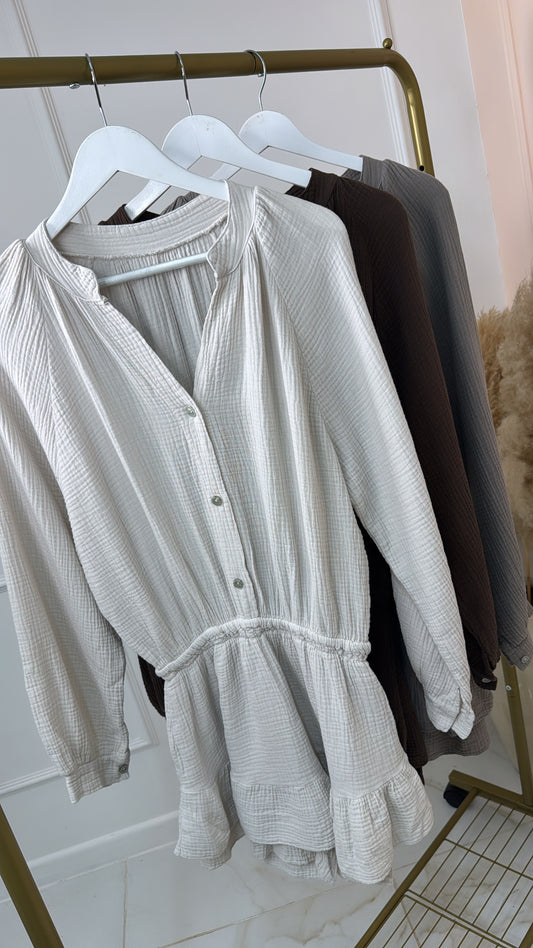 LULU stone cheesecloth playsuit