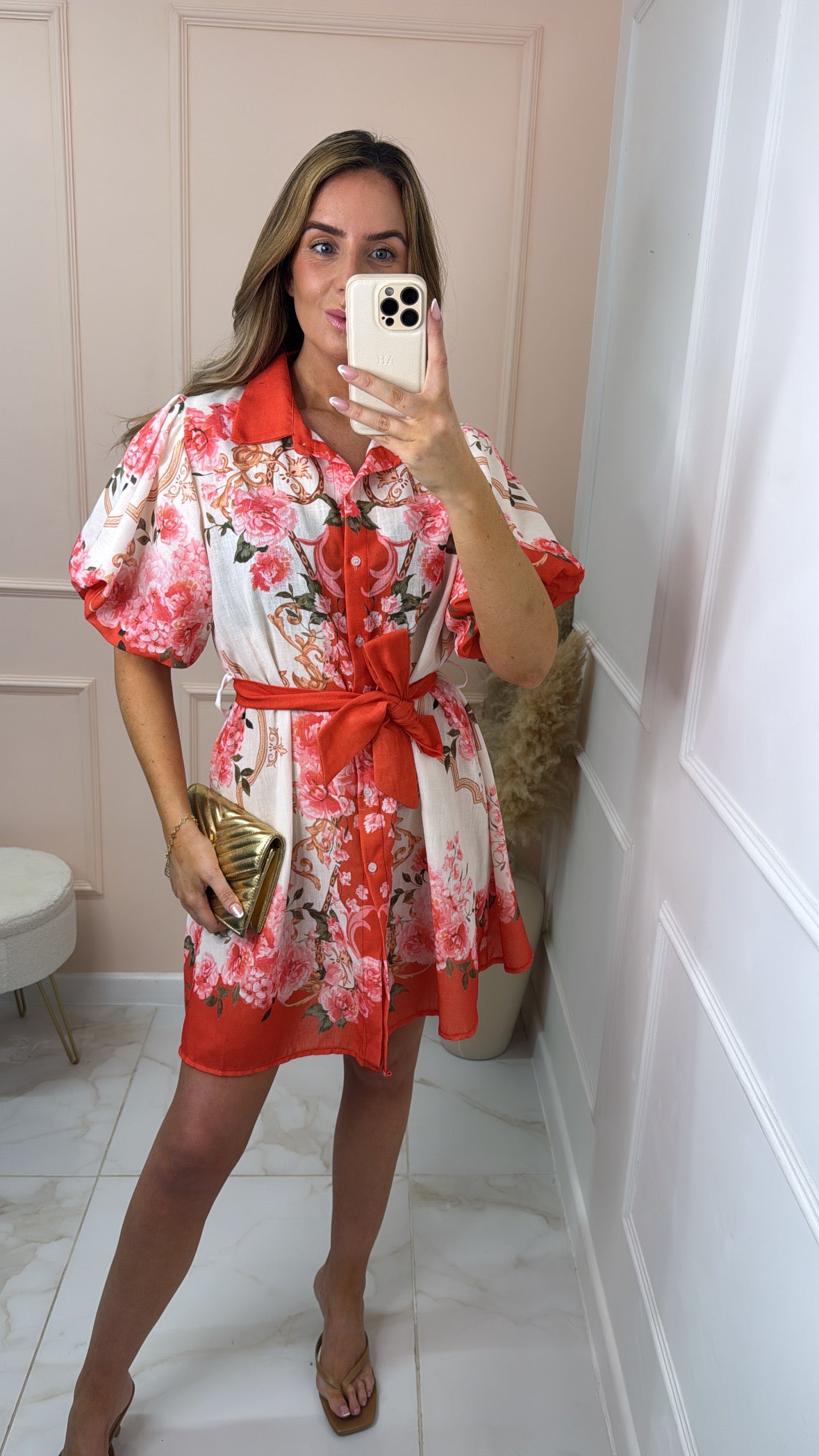 ERIN red floral puff sleeve dress