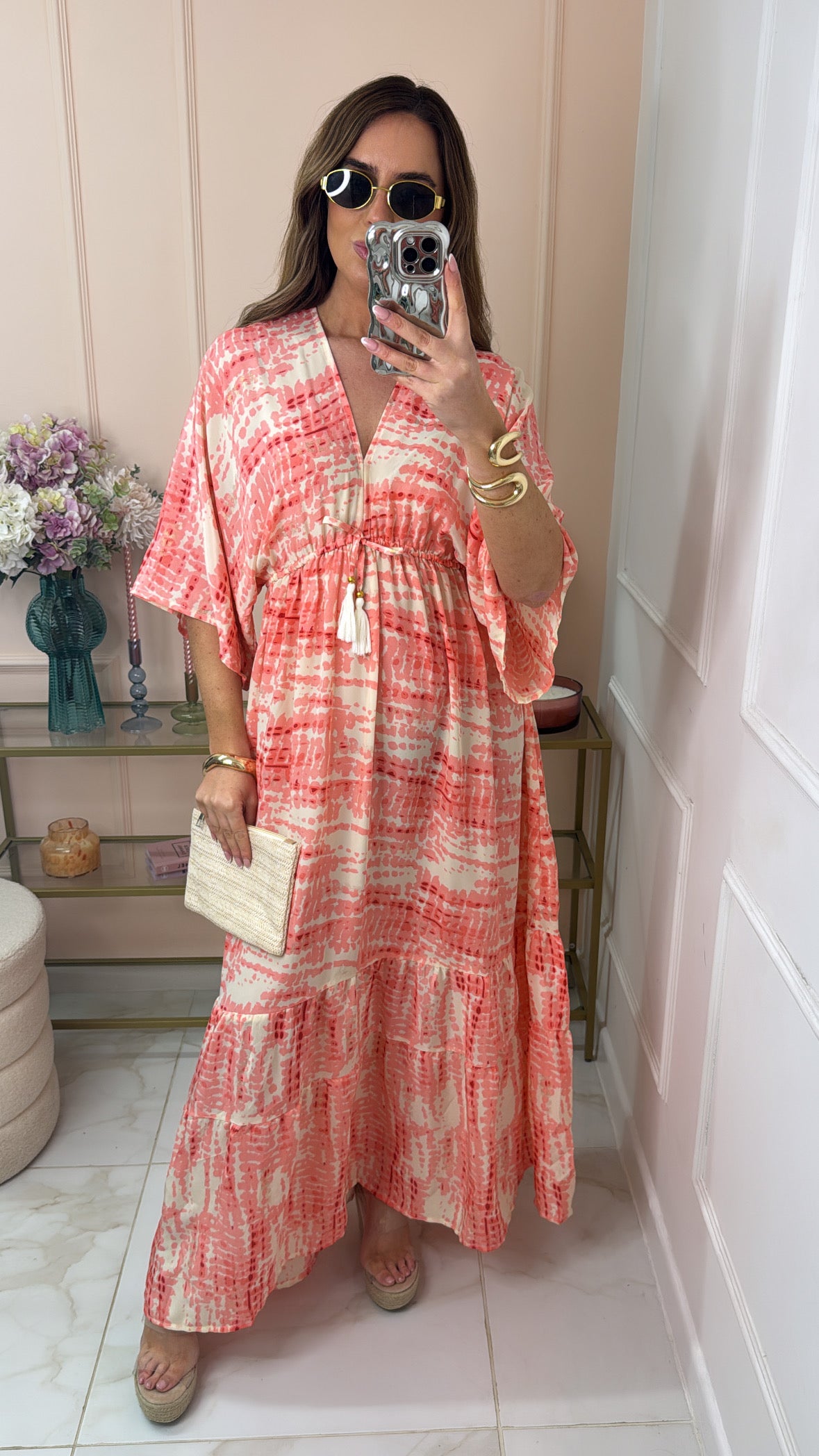 JORDYN pink tie dye tassle maxi dress