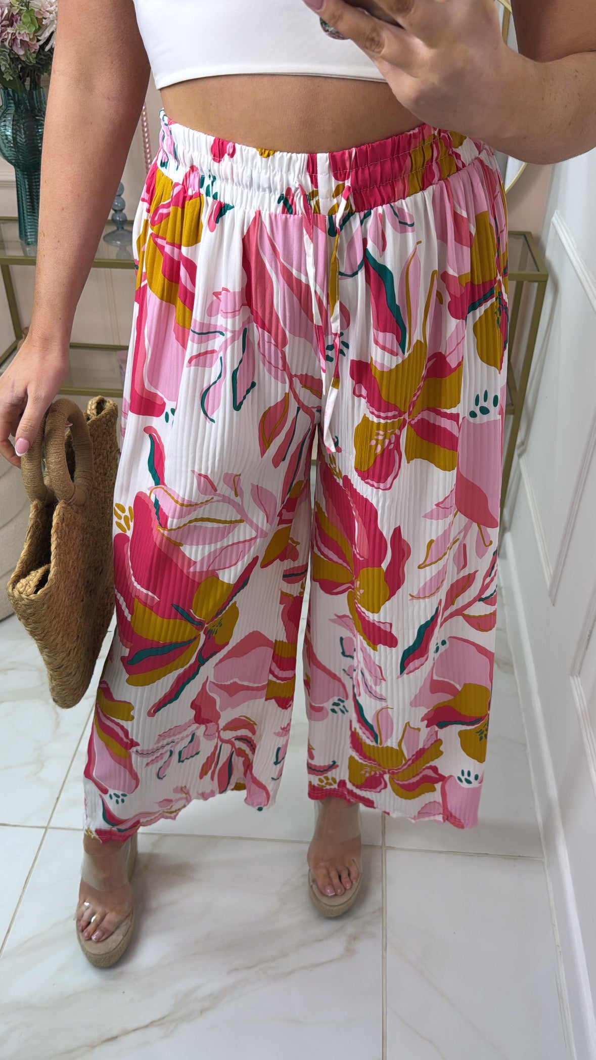 LEAH pink floral print pleated trouser