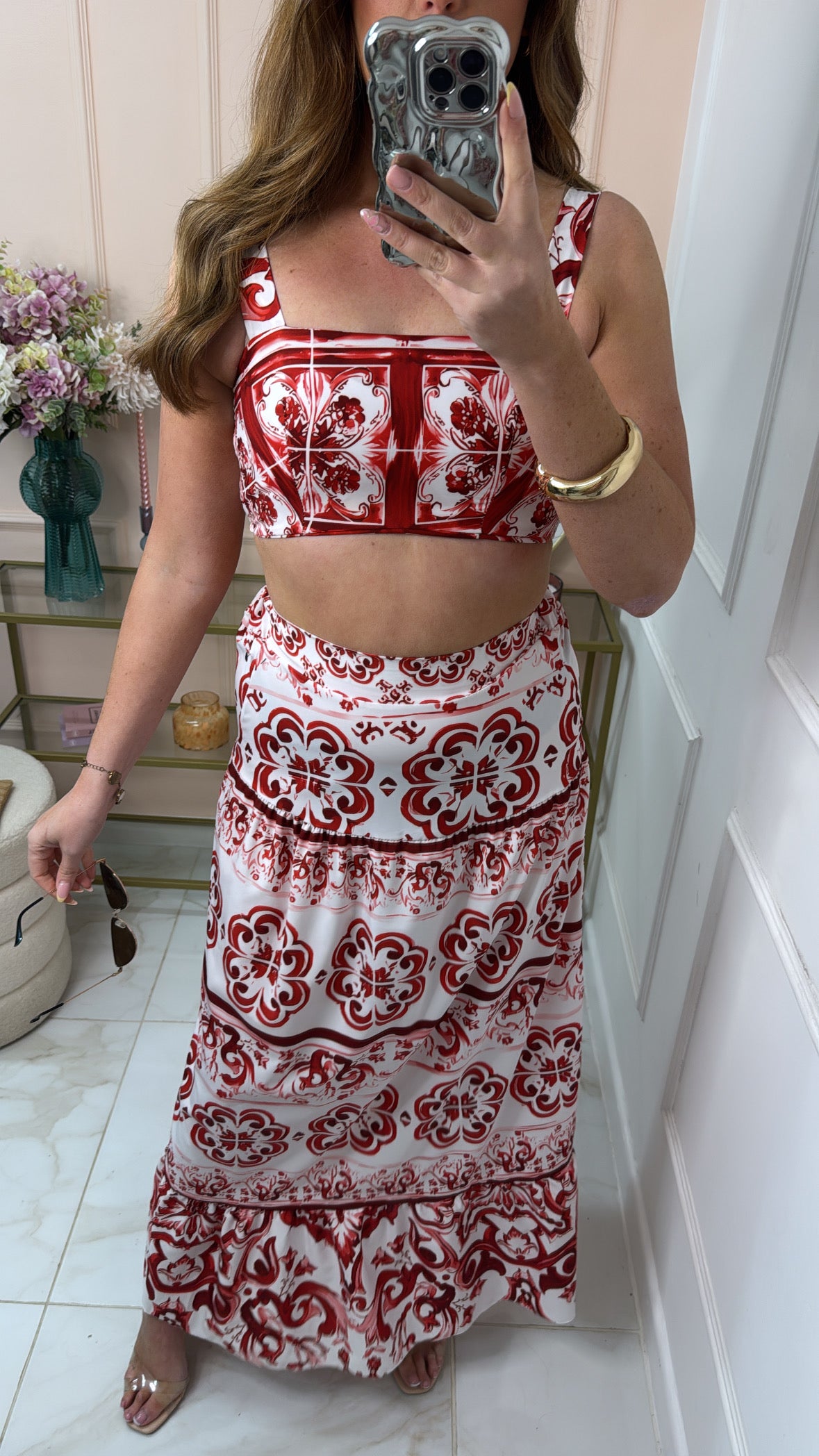 CASSIE red cropped maxi skirt co-ord
