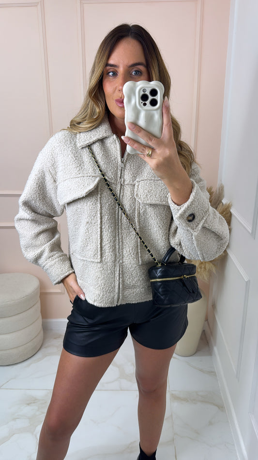 JILLIAN beige teddy utility jacket