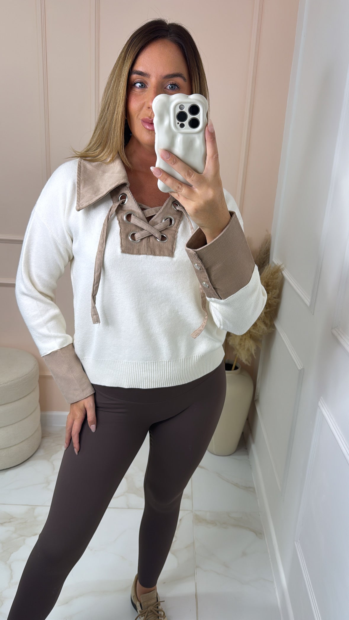 MAEVE beige cord lace up jumper