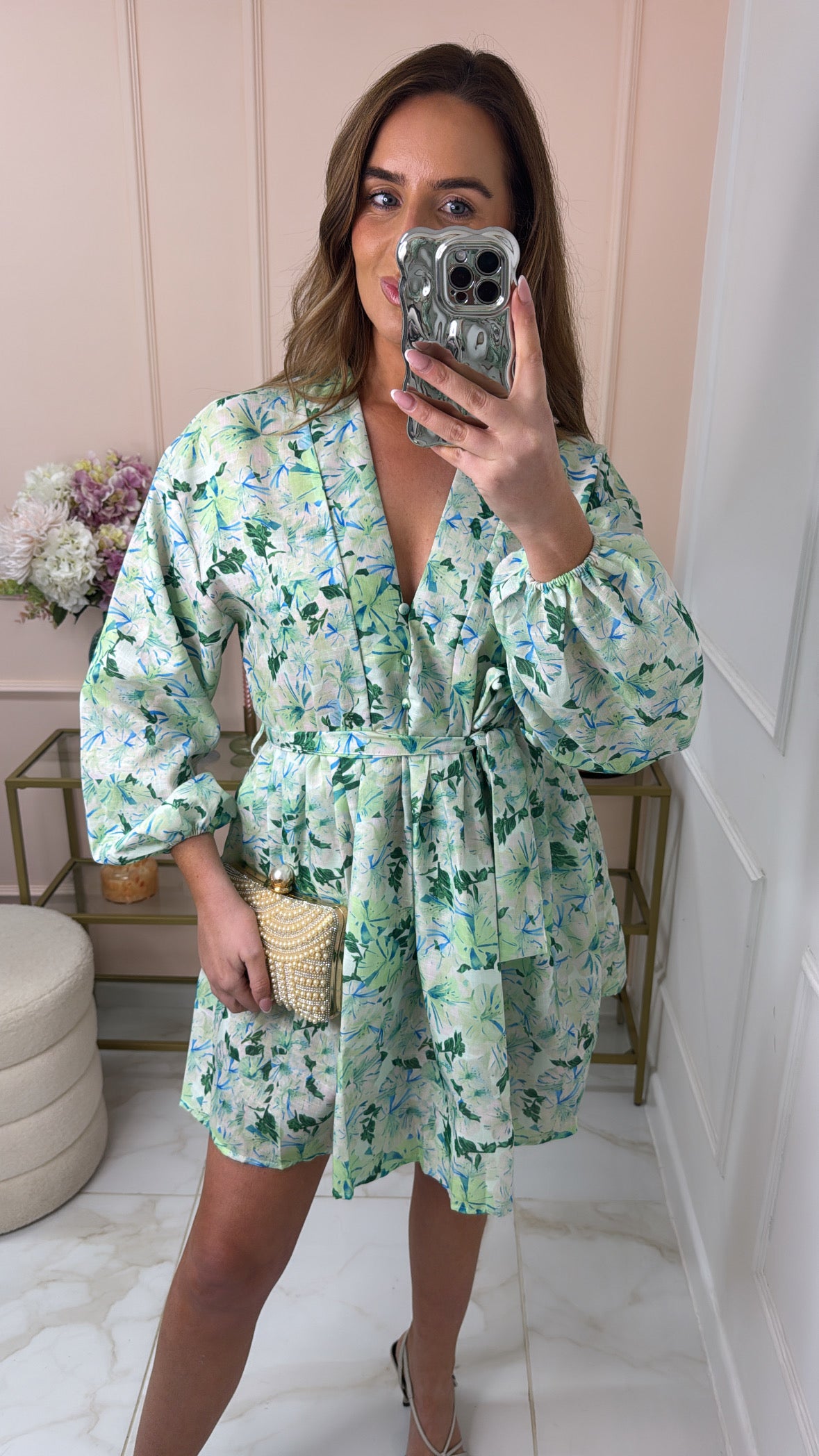 CHARLOTTE green a line belted dress