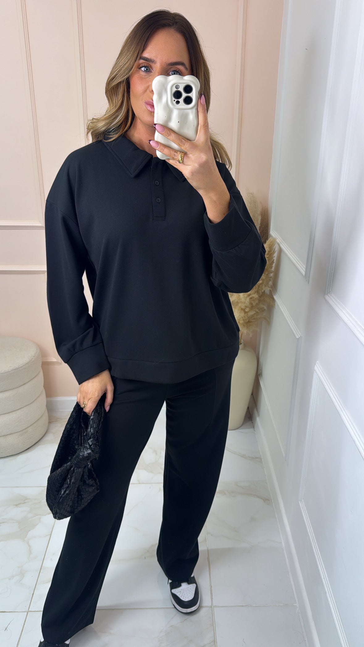 MADDIE black collar detail lounge set