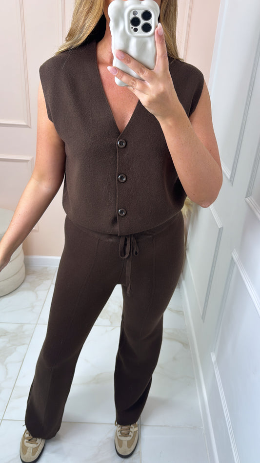 SOPHIA brown button fine knit lounge set