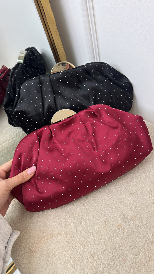 MIMI cherry red satin diamante bag