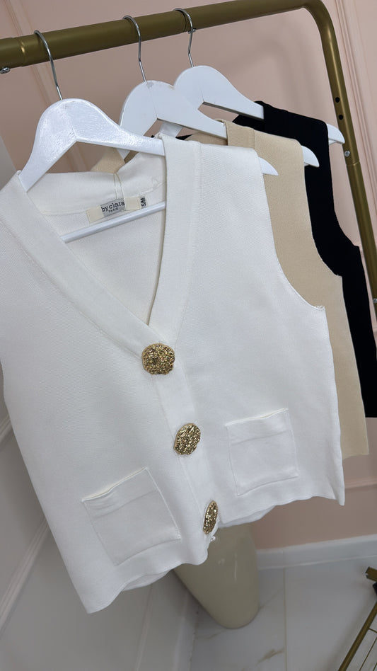 SHELLY white gold button knit vest