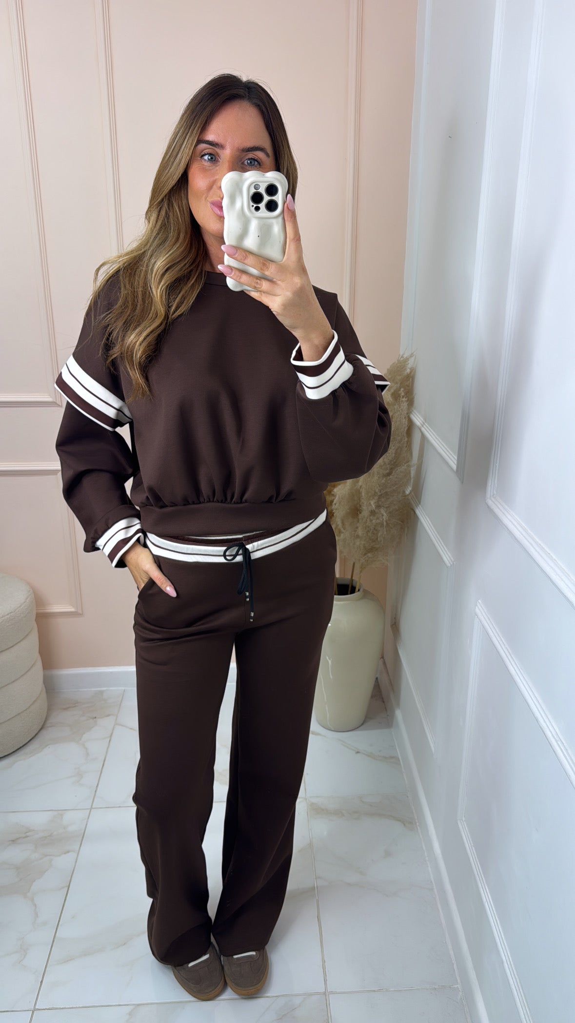 NIKITA brown stripe detail lounge set