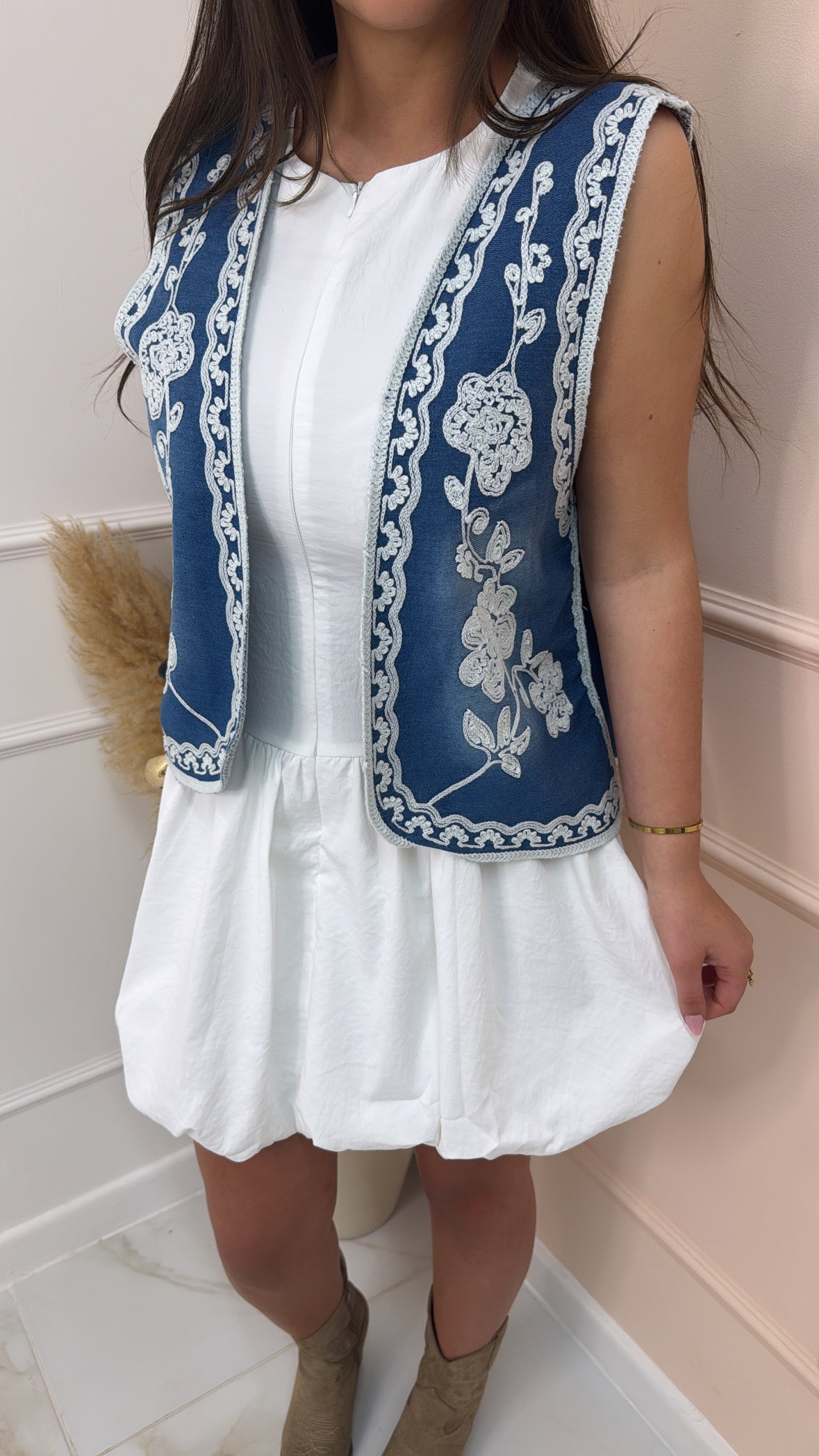 SADIE denim embroidered waistcoat
