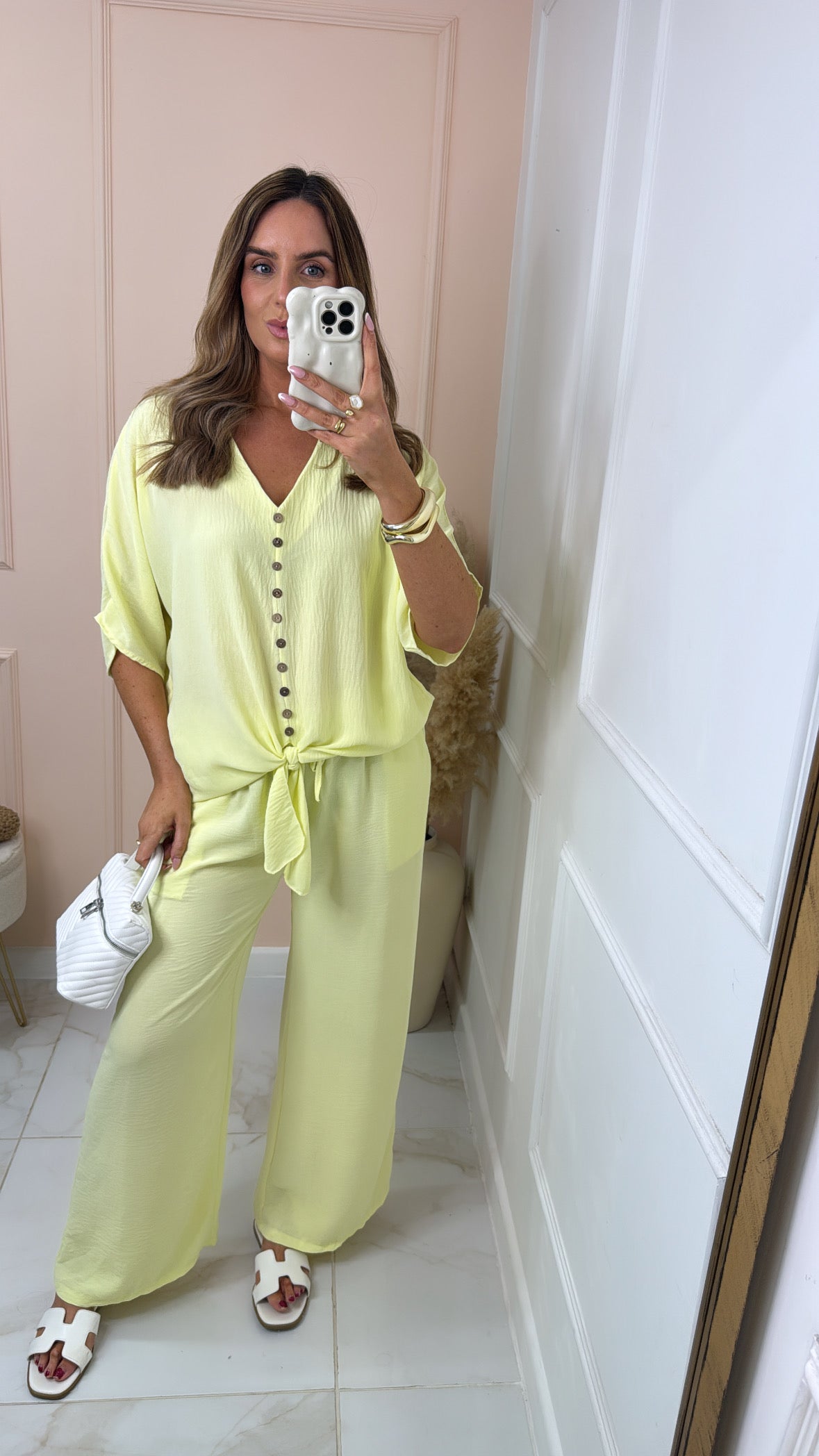 LUNA lemon button tie front trouser set