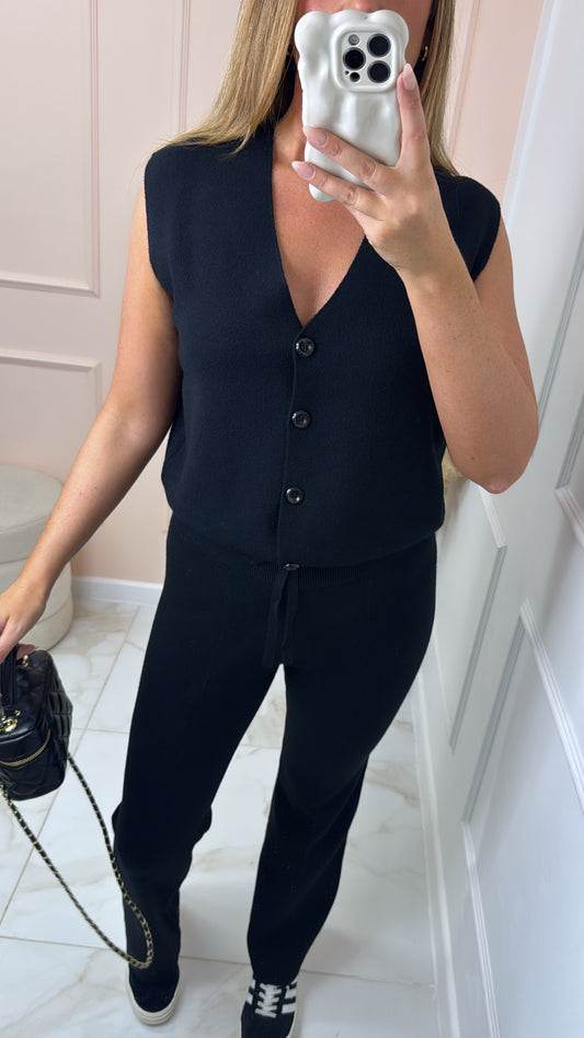 SOPHIA black button fine knit lounge set