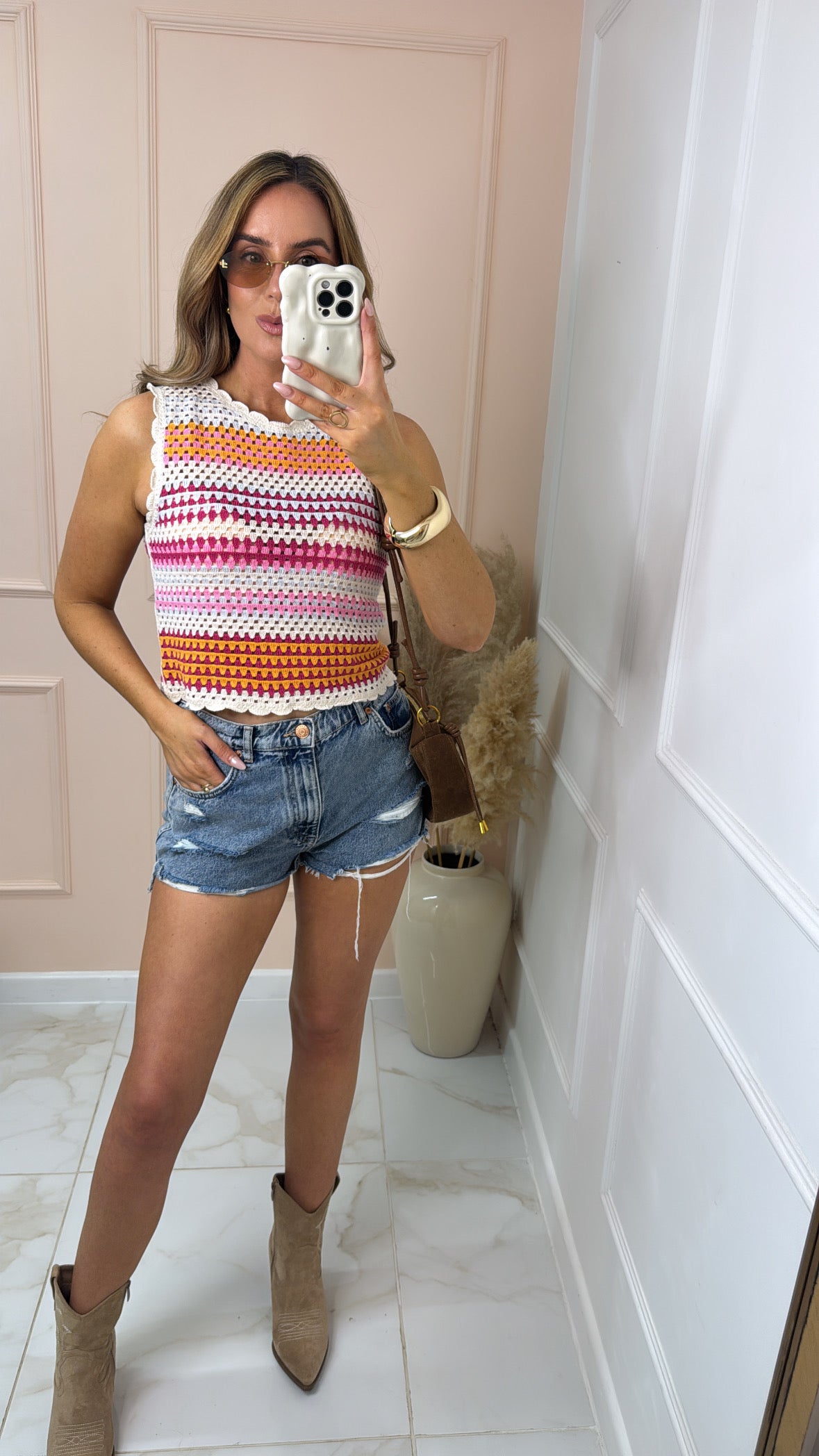 MATILDA orange pink crochet knitted vest