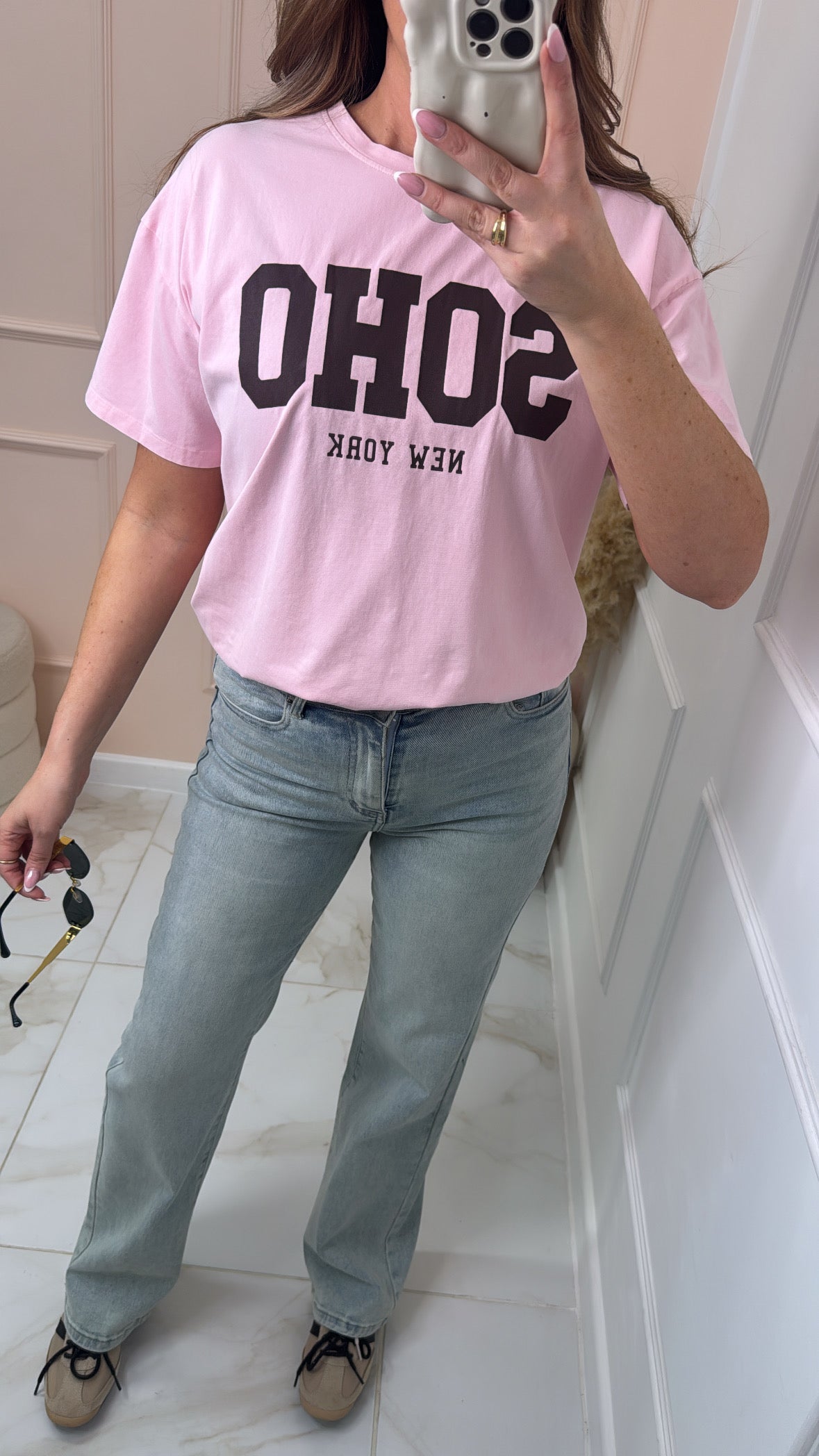 SOHO pink & brown slogan tee