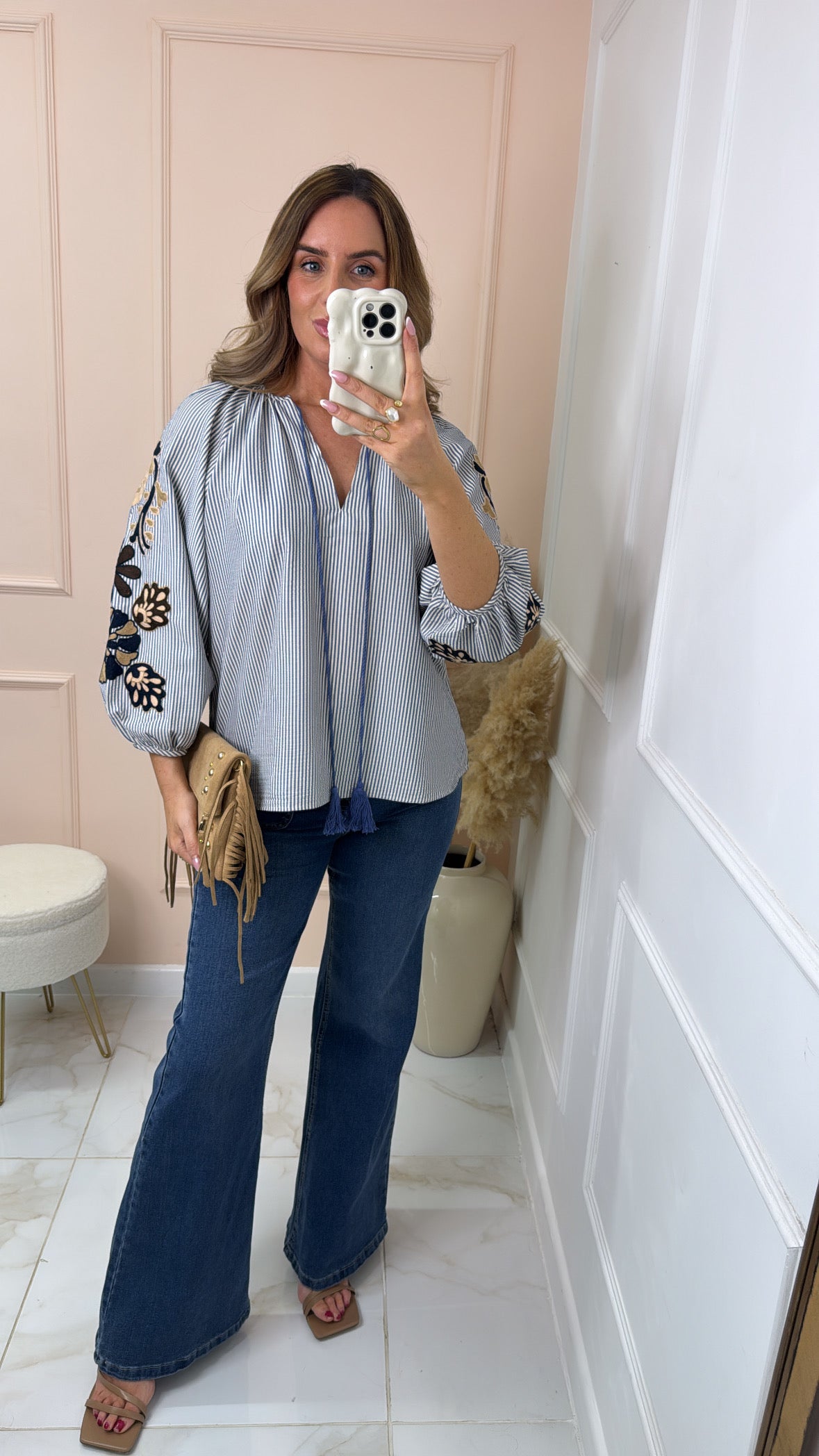 EMMA blue floral embroidered boho blouse