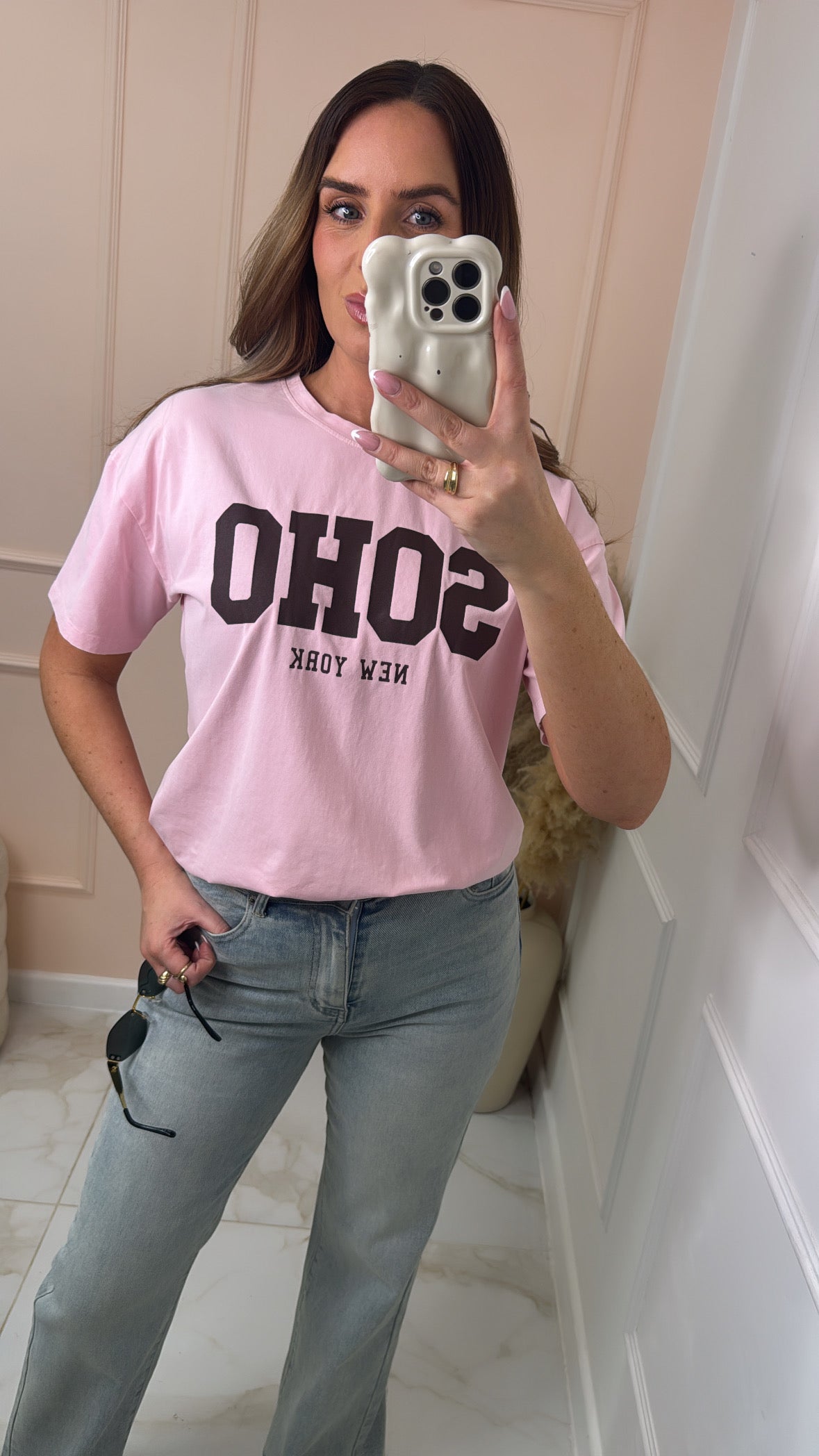 SOHO pink & brown slogan tee
