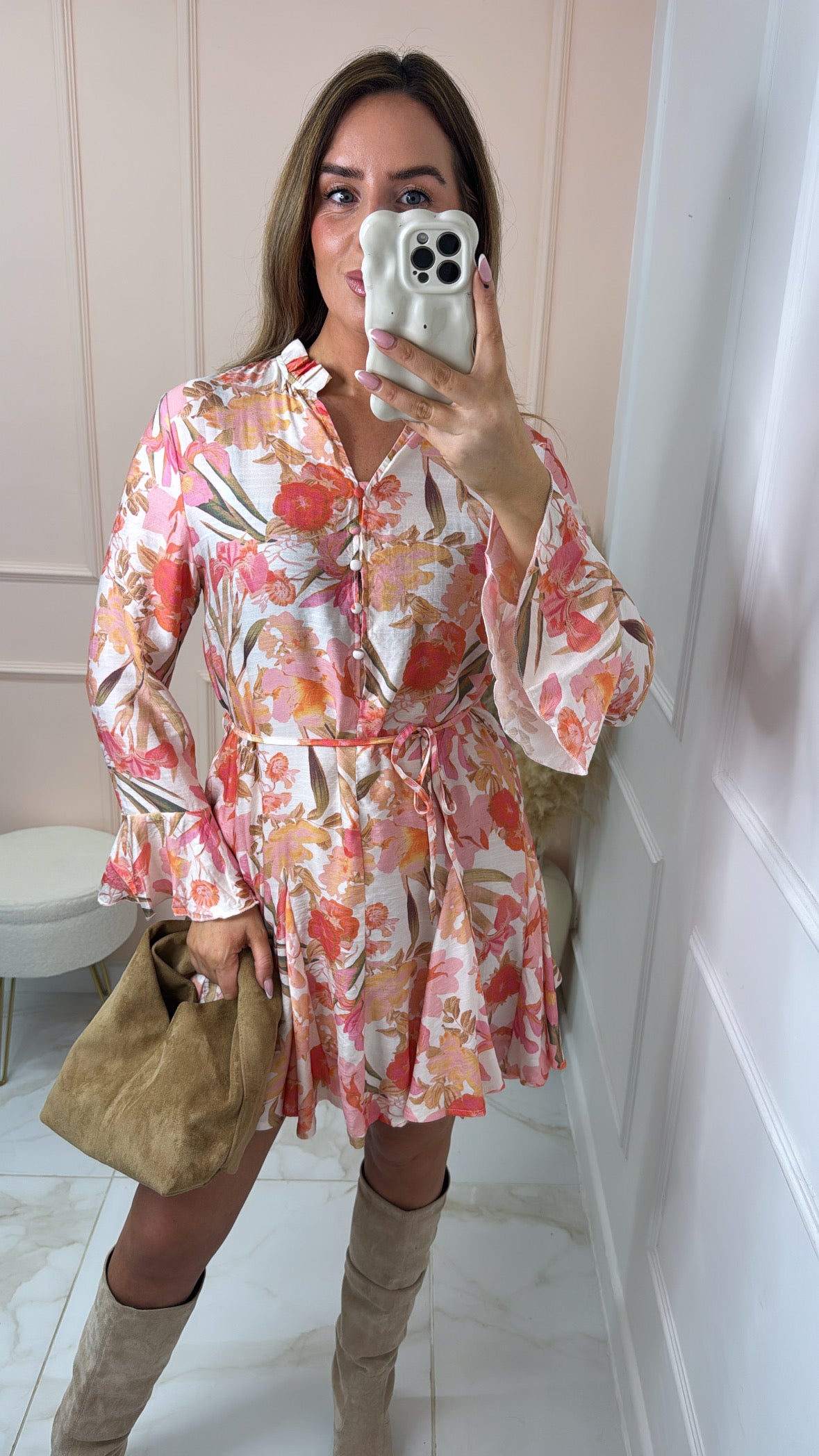 WREN peach floral printed dress