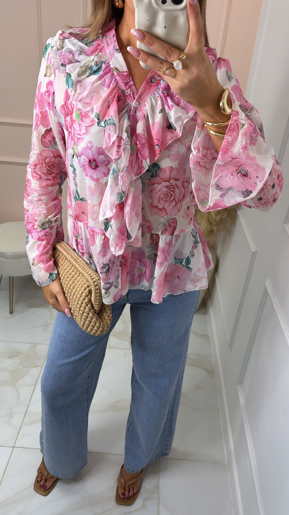 LYLA pink floral ruffle blouse
