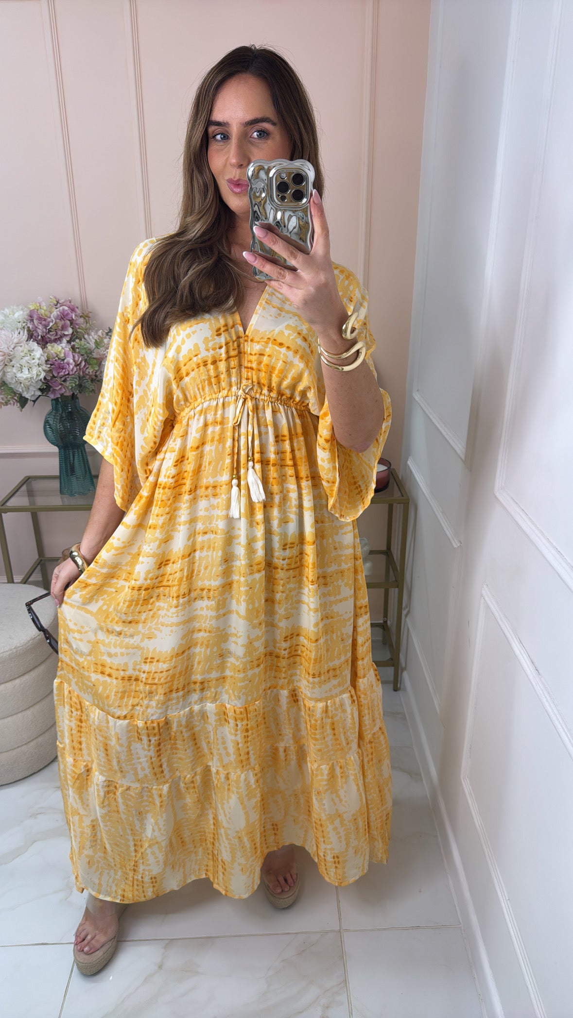 JORDYN buttermilk tie dye tassle maxi dress