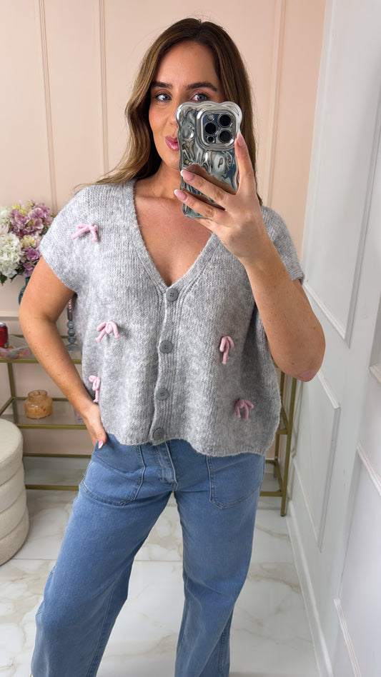 HATTIE grey bow vest cardigan