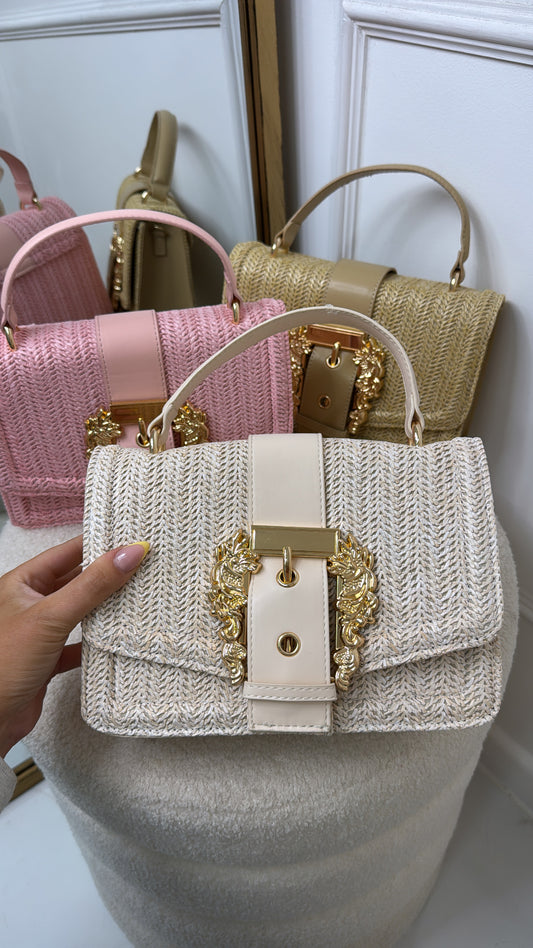 LIZZIE beige buckle detail grab bag