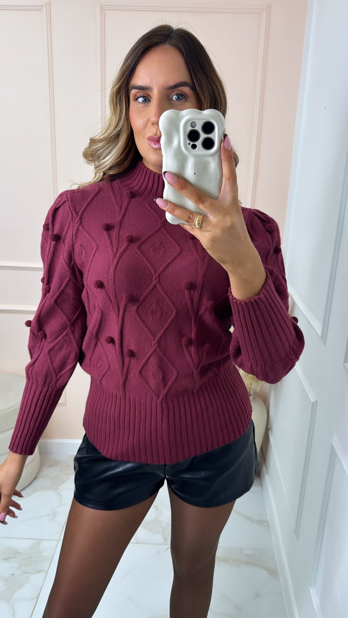 MABEL burgundy puff sleeve knit jumper