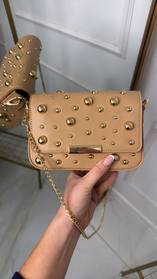GRACEY beige pearl detailed crossbody bag