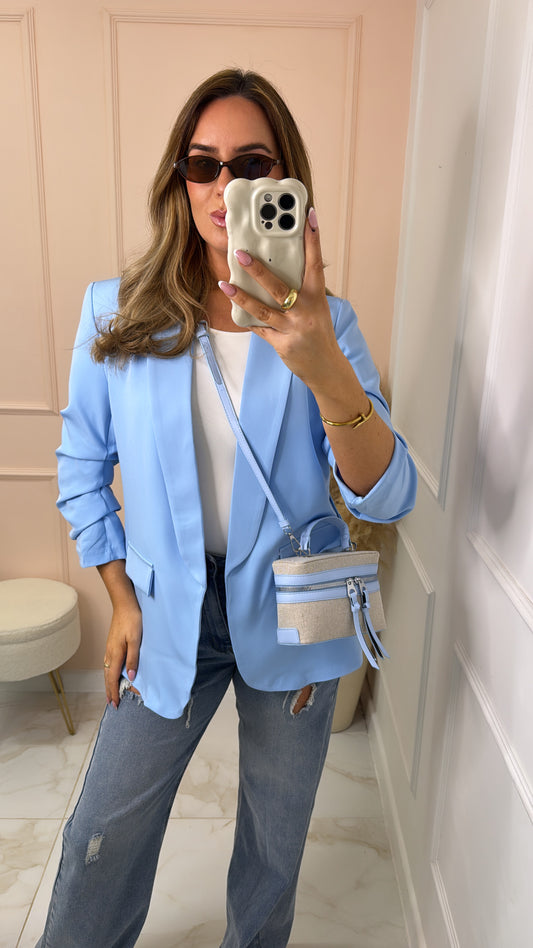 CAMILLA powder blue ruched sleeve blazer