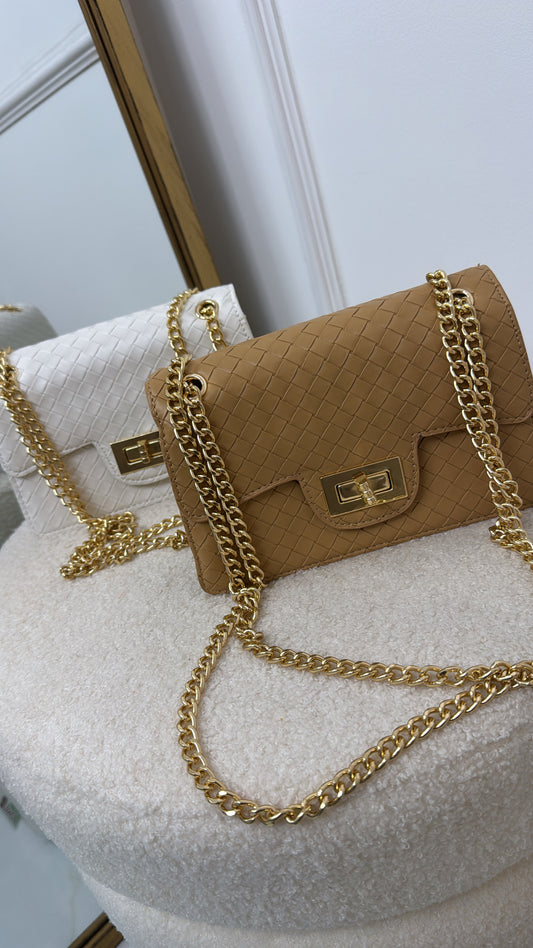 JAYDE beige woven crossbody bag