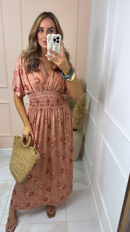 DAHLIA peach printed maxi dress