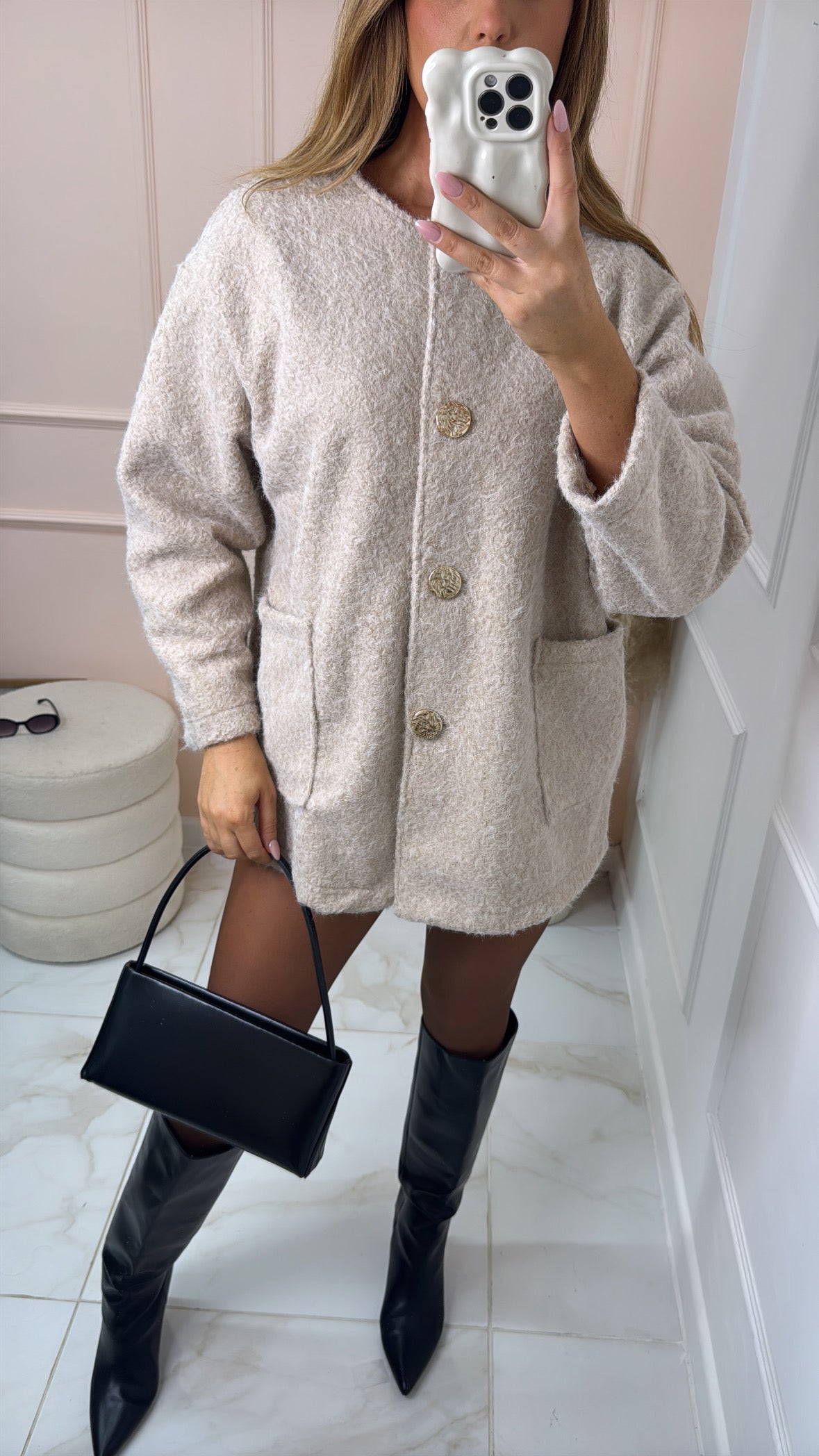 ROSA cream wooly button jacket
