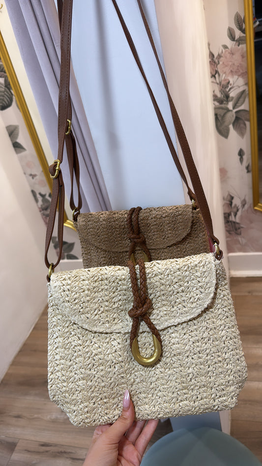 STEPH beige woven crossbody bag