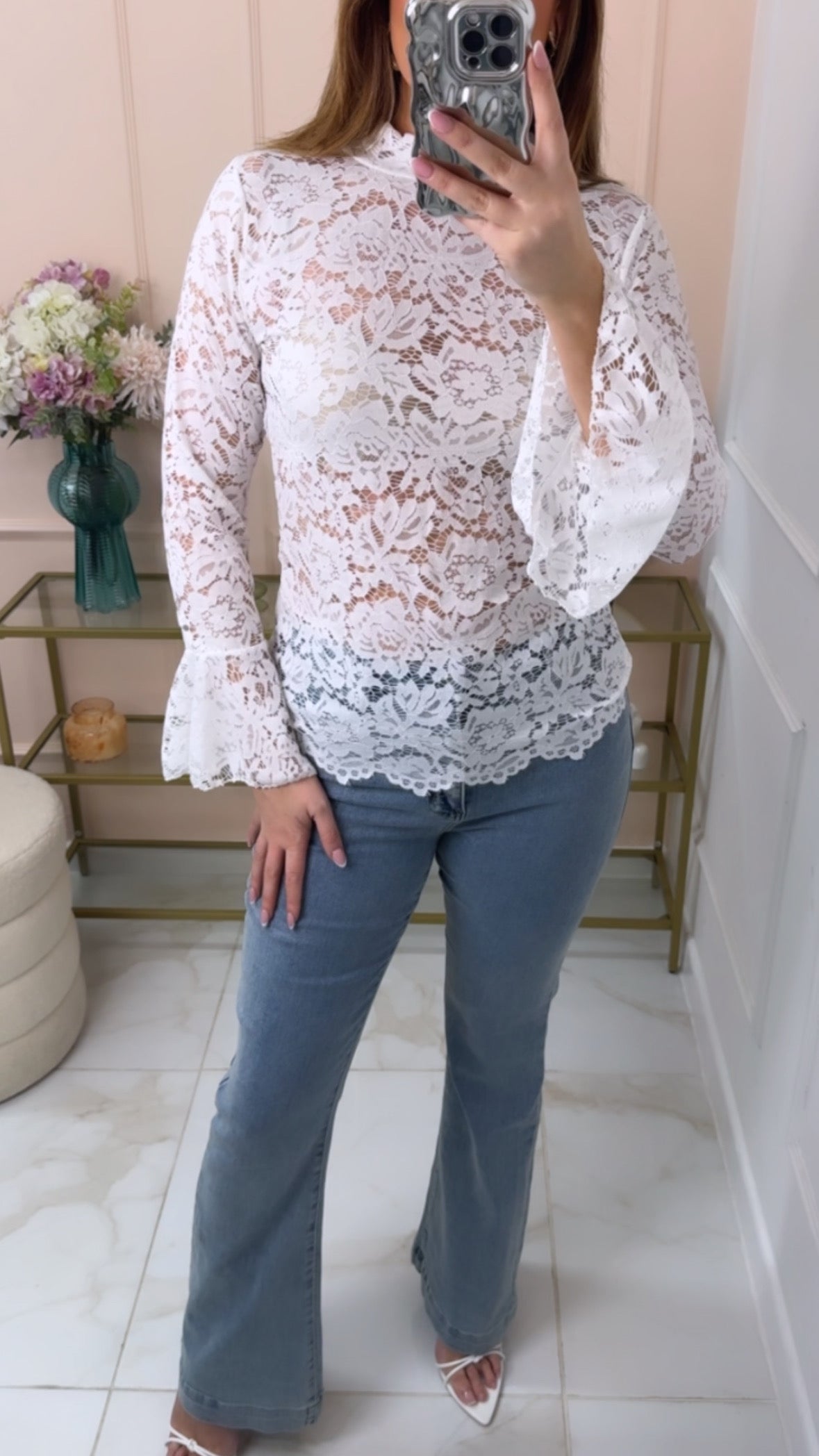 DAHLIA white lace mesh blouse