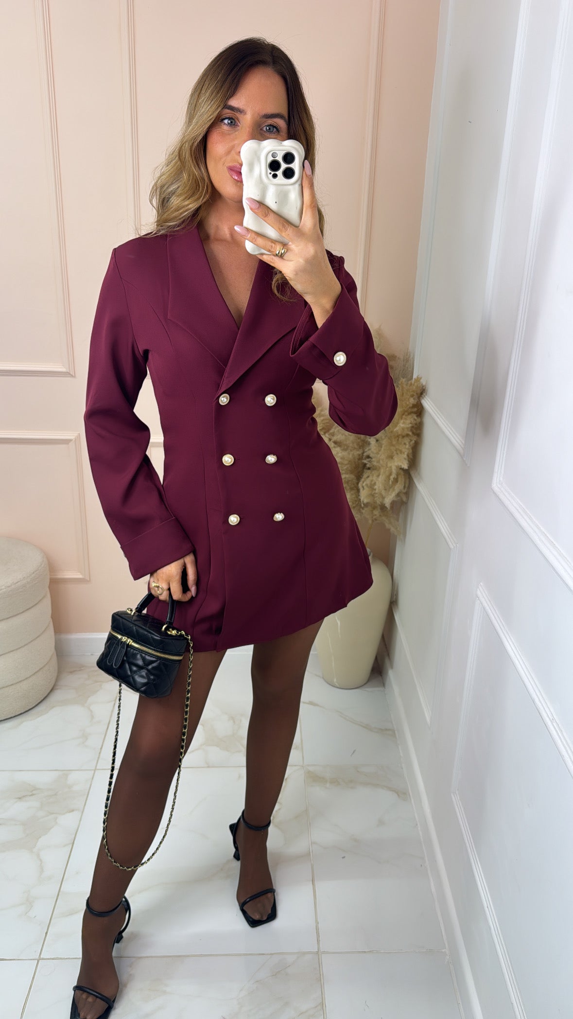 MAEVE burgundy button detail blazer dress