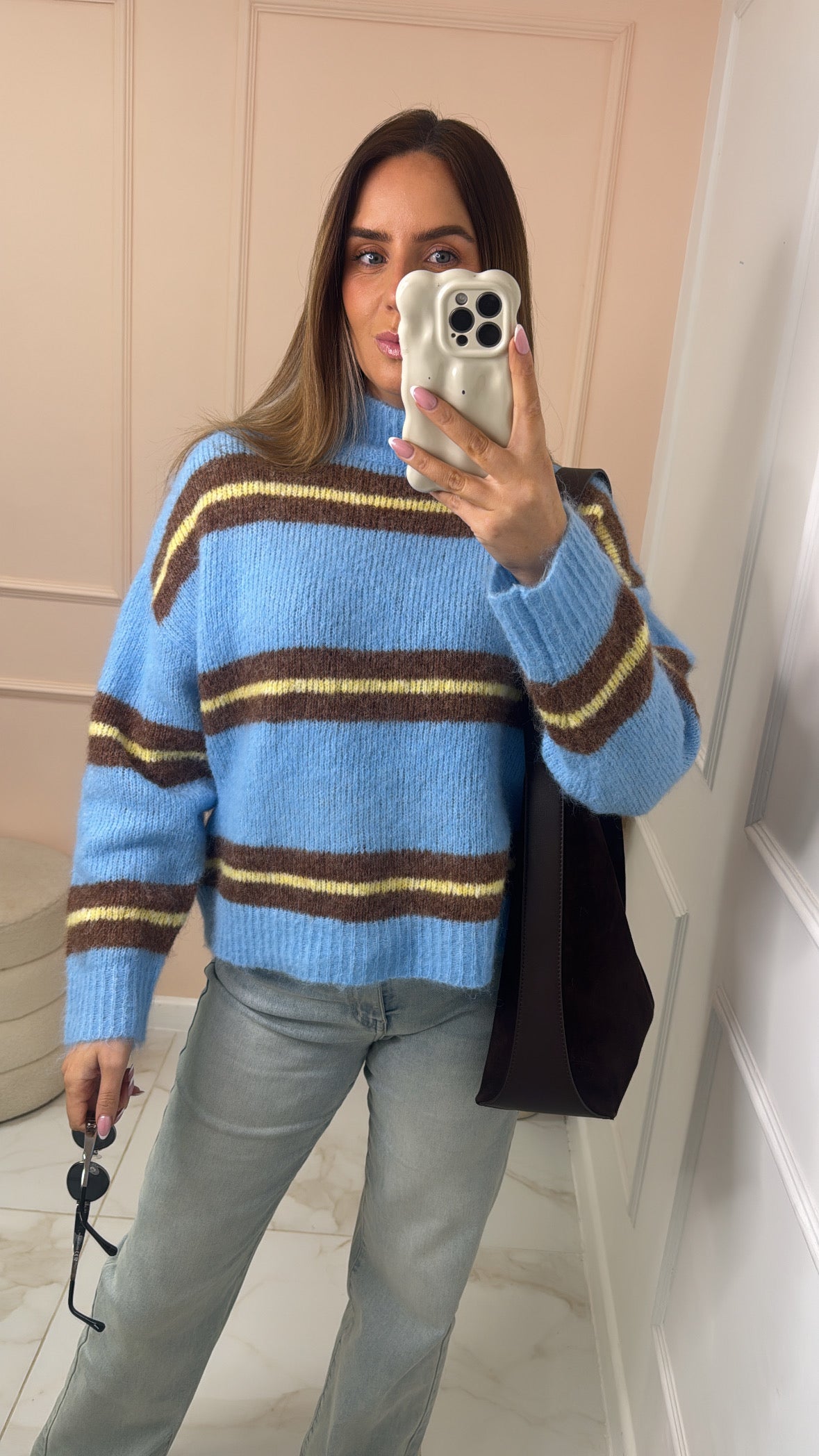 DARCY blue stripe fluffy knit jumper