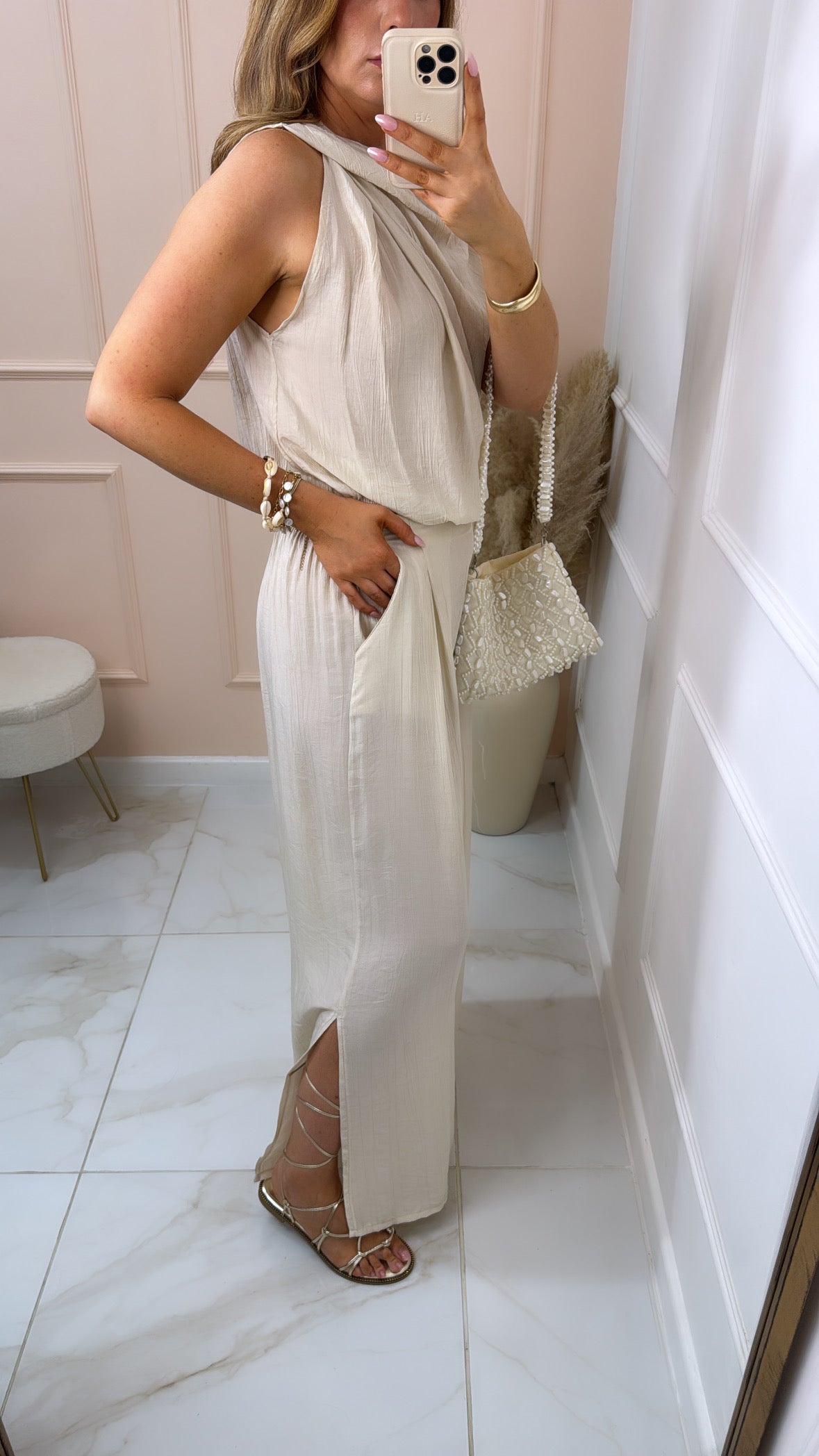MAEVE beige gathered detail trouser set