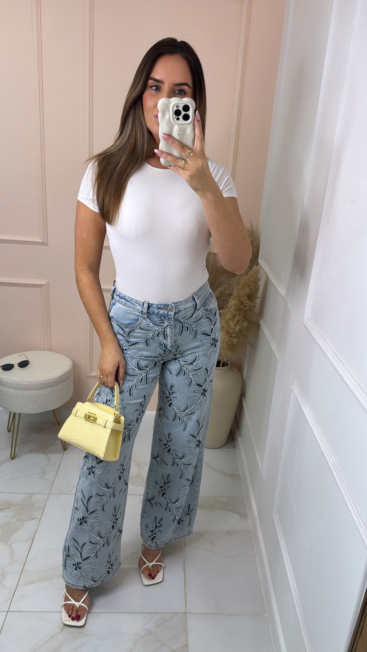BELLE light wash floral embroidered jeans