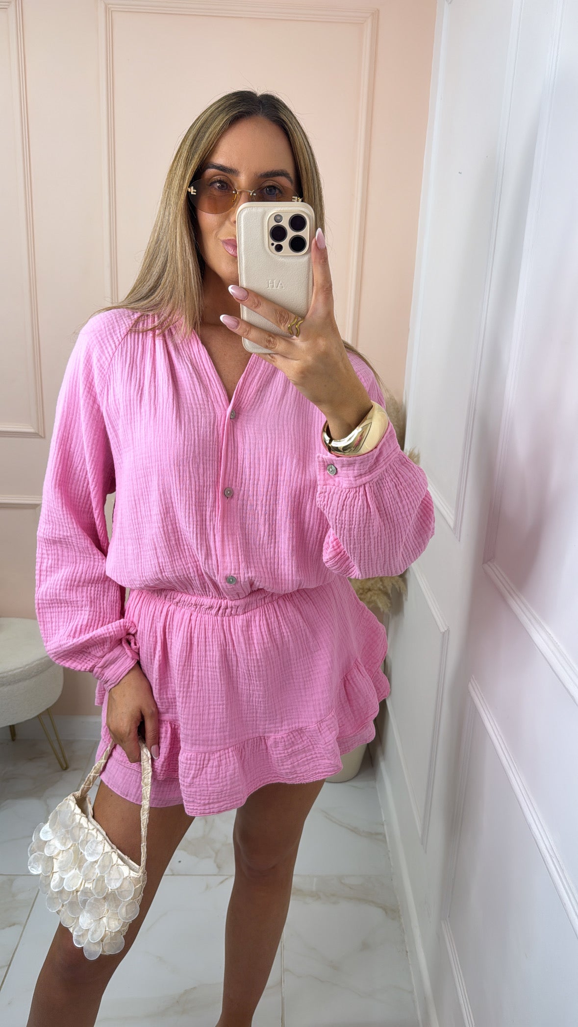 LULU pink cheesecloth playsuit