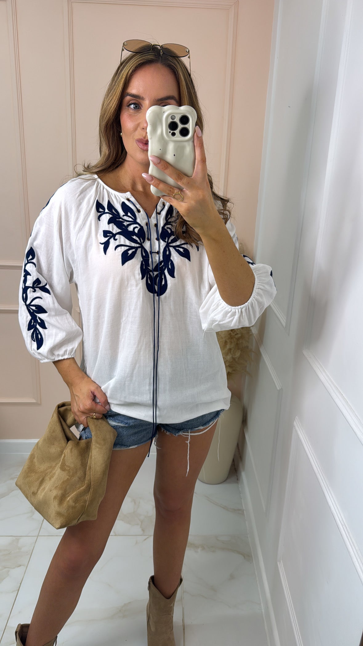 MAXINE white tie embroidered blouse