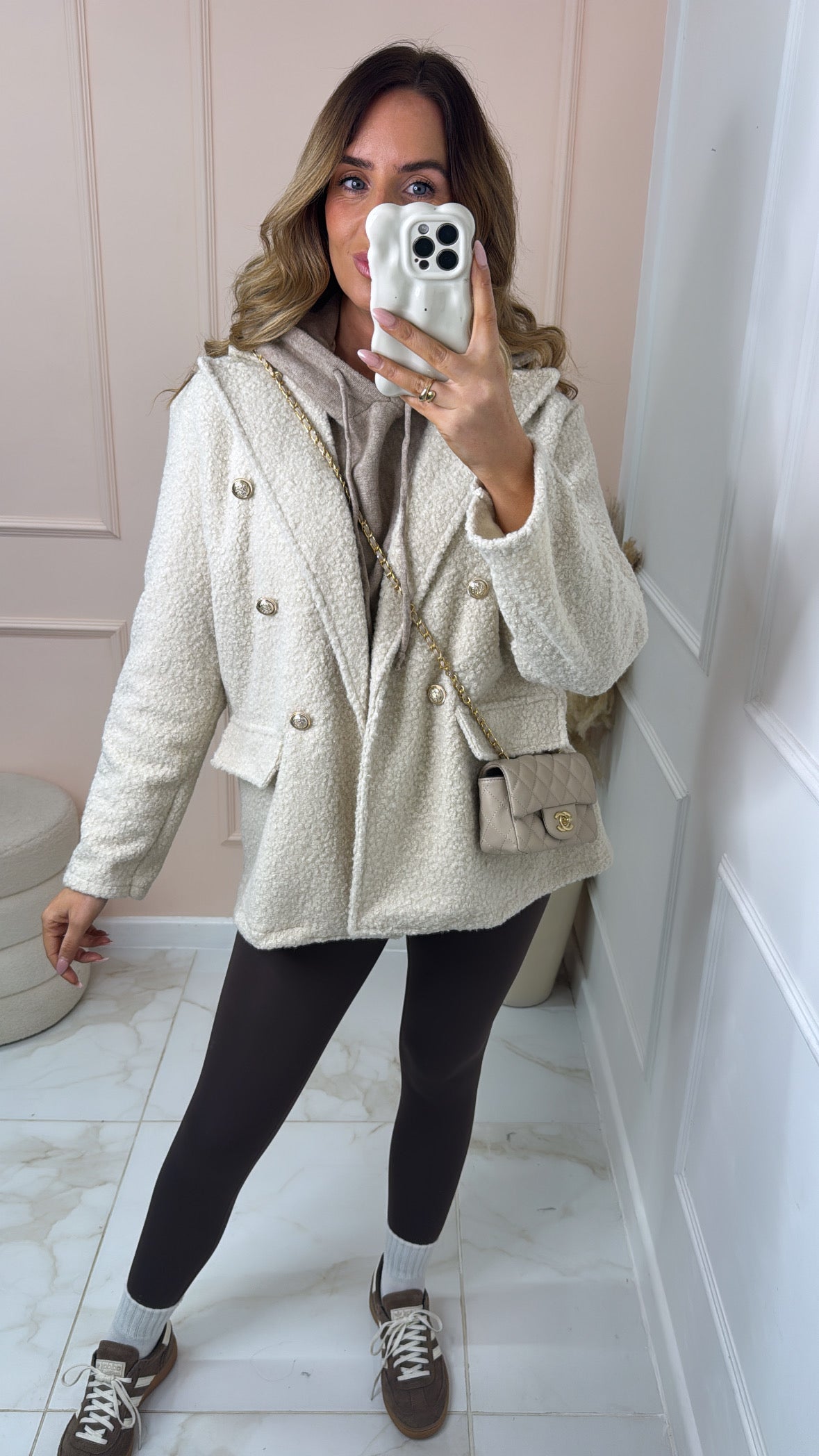 RENA cream boucle button longline blazer