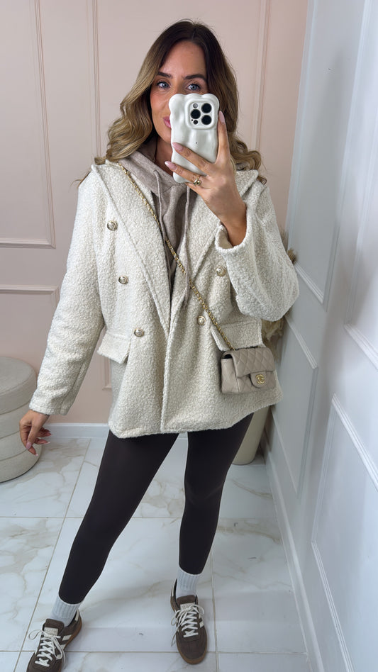 RENA cream boucle button longline blazer