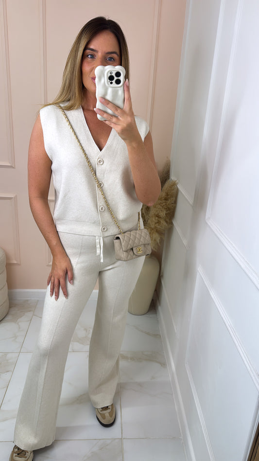 SOPHIA cream button fine knit lounge set