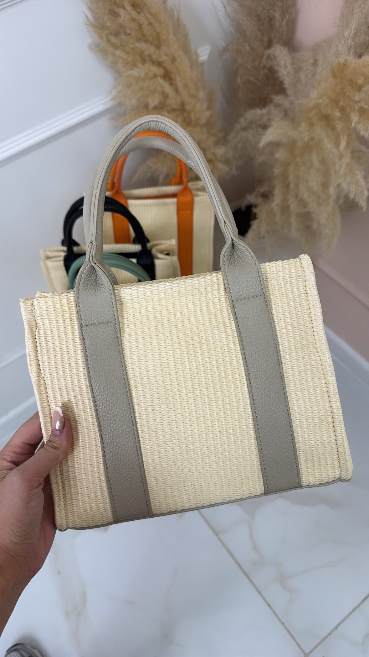 APRIL beige woven tote bag