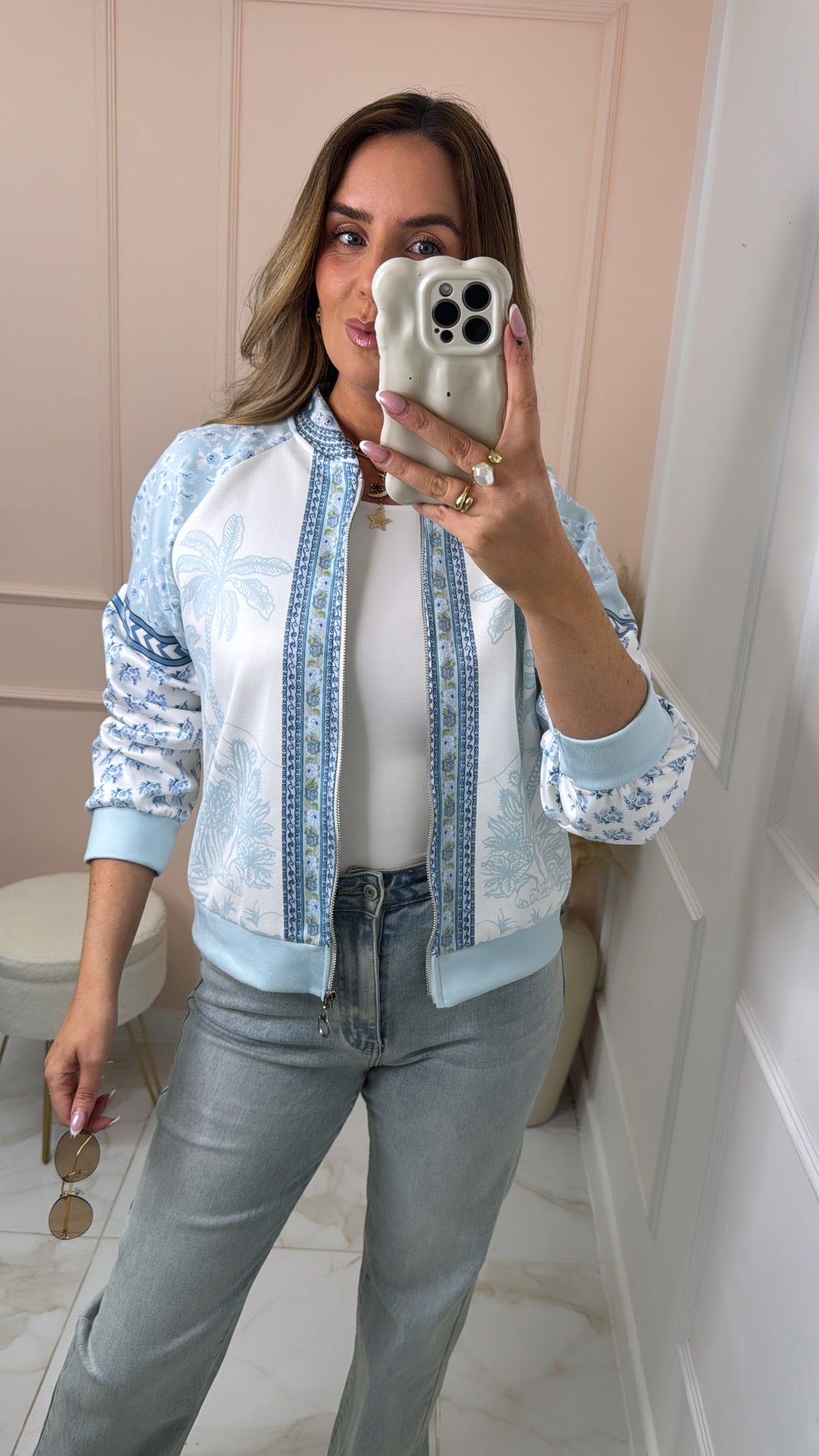 DARYL blue printed bomber jacket