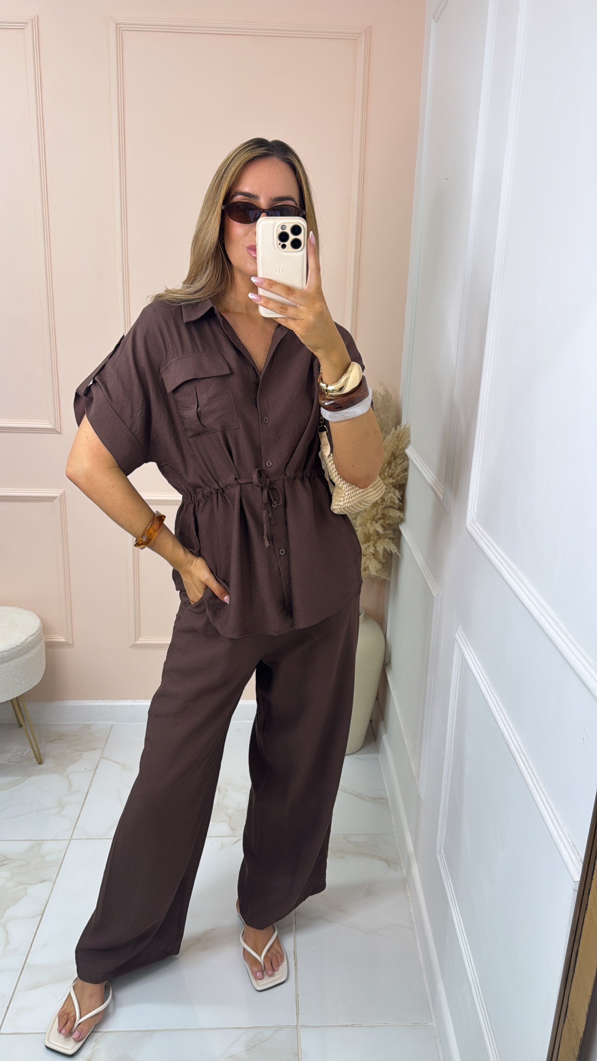 ESME brown cinched utility trouser set