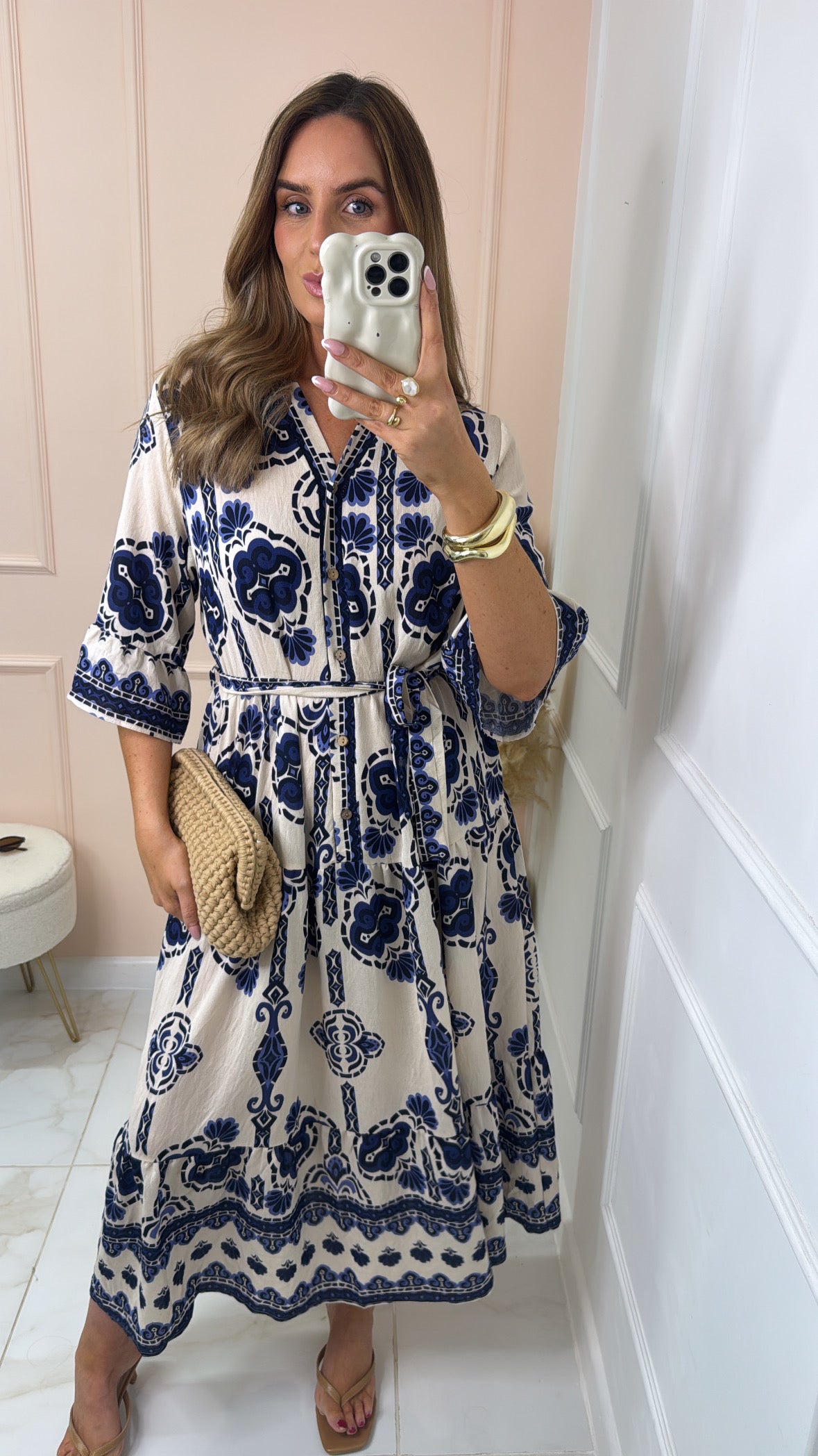AVA blue printed frill sleeve summer dress