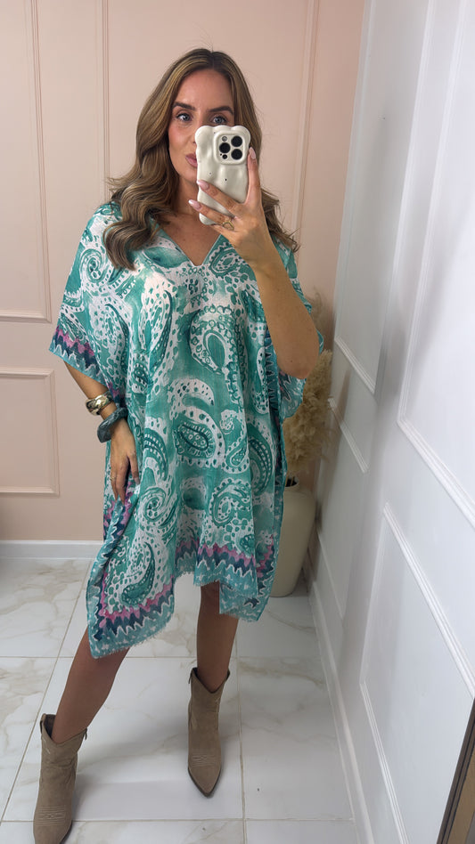 NELLY green printed silky cover up